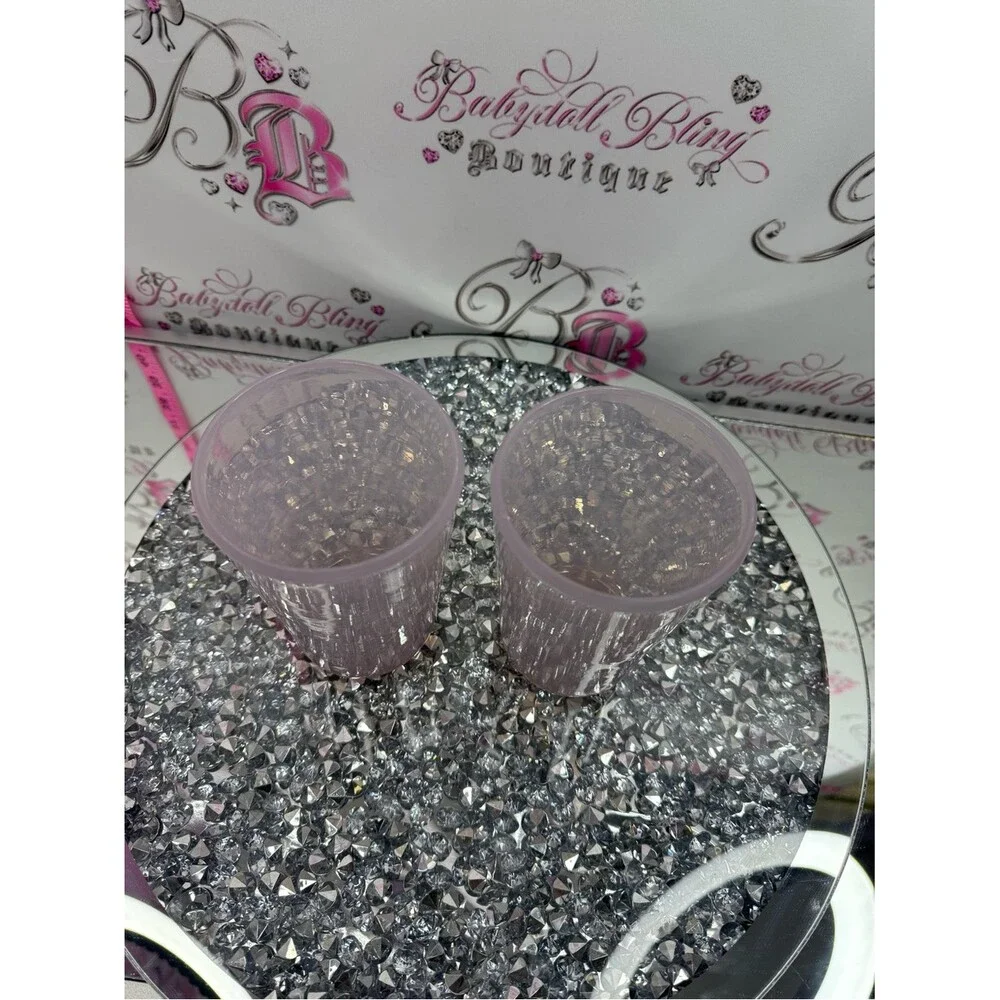 Set of plastic cups colors blueish & Pink Frosted Glasses rose quartz look